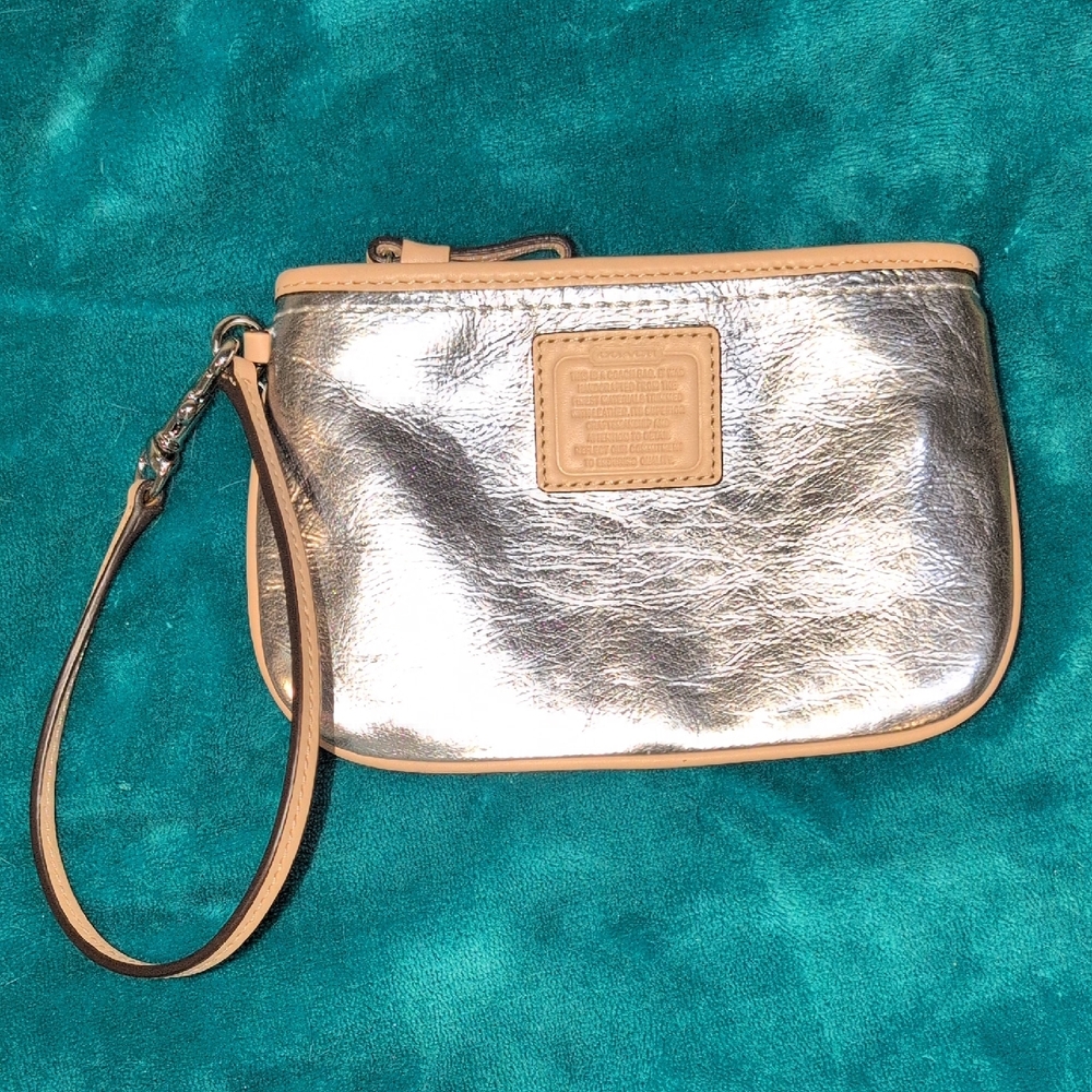 Coach Silver Metallic Leather Wristlet